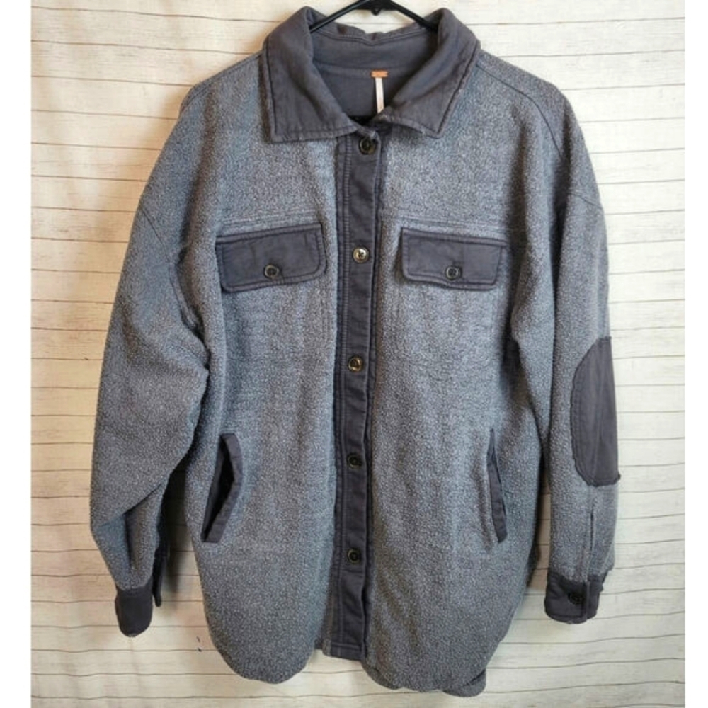 Free People Ruby Gray Fleece Jacket Shacket, sz Small